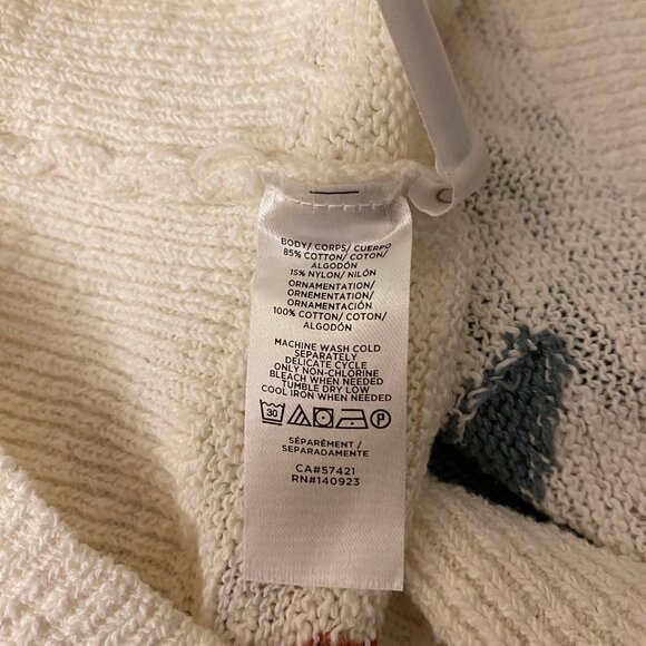 Lou & Grey Women Cream With Multicolored Stars Print V-Neck Sweater Size Small - Picture 5 of 5